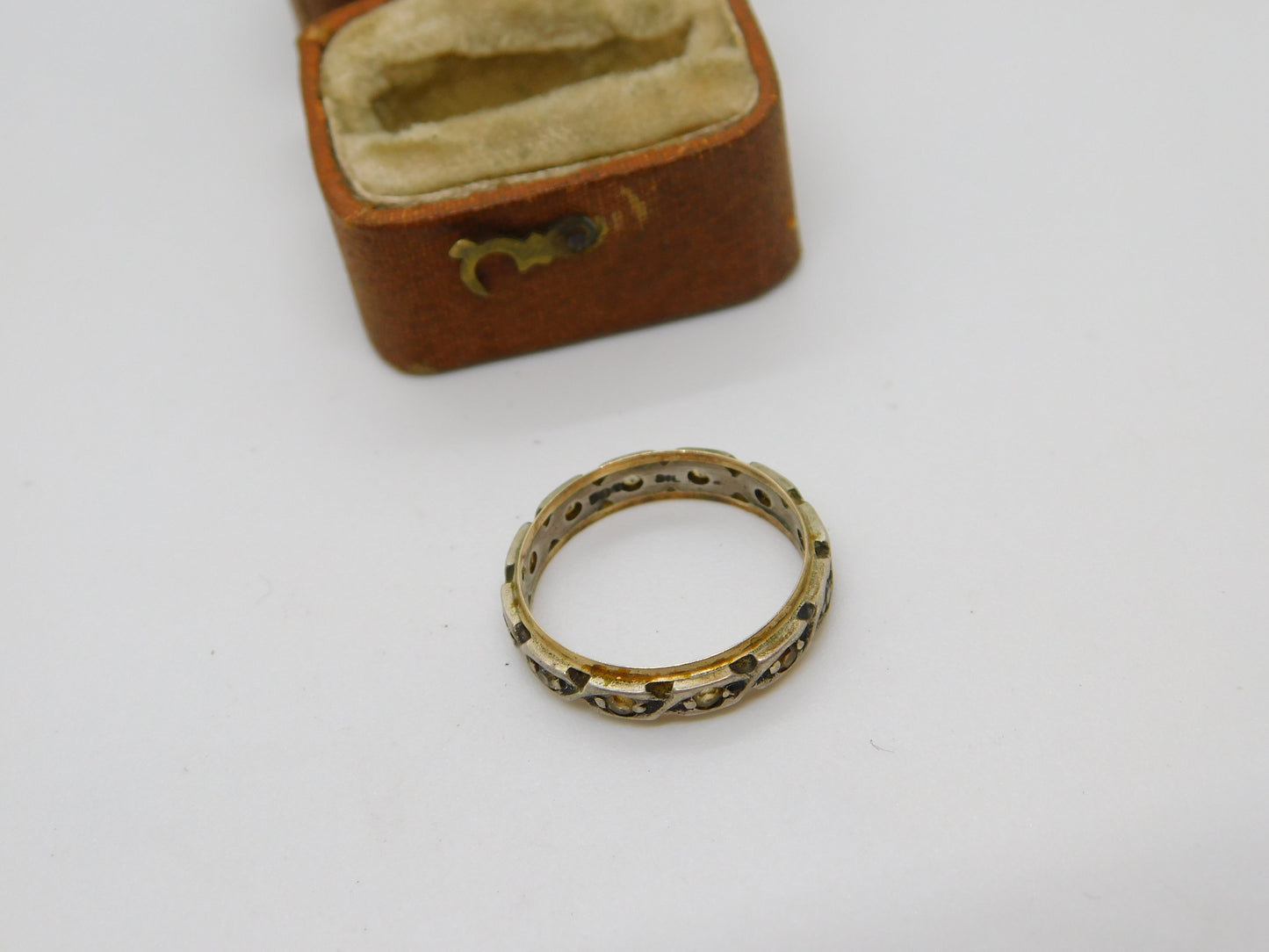 9ct Gold & Sterling Silver Paste Set Eternity Ring Antique c1930 Art Deco