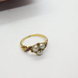 Victorian 18ct Gold Trefoil Set Freshwater Pearl, Ruby & Rose Cut Diamond Ring