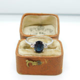 9ct White Gold 1ct Blue Sapphire & White Sapphire Engagement Ring Vintage c1990