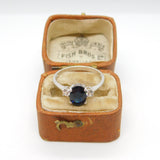9ct White Gold 1ct Blue Sapphire & White Sapphire Engagement Ring Vintage c1990