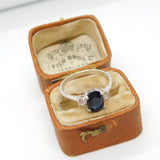 9ct White Gold 1ct Blue Sapphire & White Sapphire Engagement Ring Vintage c1990