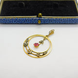 Edwardian 9ct Gold, Topaz & Seed Pearl Lavalier Moon Drop Pendant Antique c1910