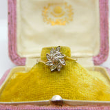 10ct Yellow Gold, Diamond Set Floral Leaf Pattern Ring Vintage c1970