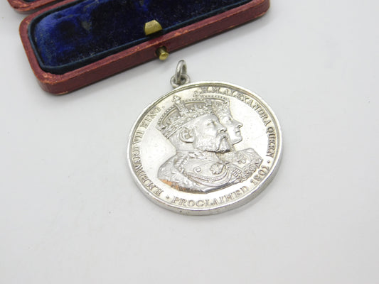 Sterling Silver King Edward VII Coronation Fob Medal 1901 Birmingham Antique