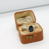 9ct White Gold 1ct Blue Sapphire & White Sapphire Engagement Ring Vintage c1990