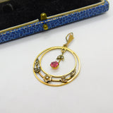 Edwardian 9ct Gold, Topaz & Seed Pearl Lavalier Moon Drop Pendant Antique c1910