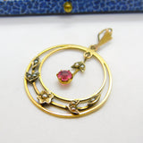 Edwardian 9ct Gold, Topaz & Seed Pearl Lavalier Moon Drop Pendant Antique c1910