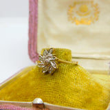 10ct Yellow Gold, Diamond Set Floral Leaf Pattern Ring Vintage c1970