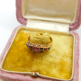 Victorian 15ct Gold, Tourmaline & Emerald Boat Ring Antique 1869 Floral Band