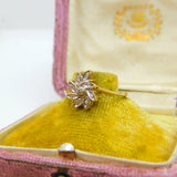 10ct Yellow Gold, Diamond Set Floral Leaf Pattern Ring Vintage c1970