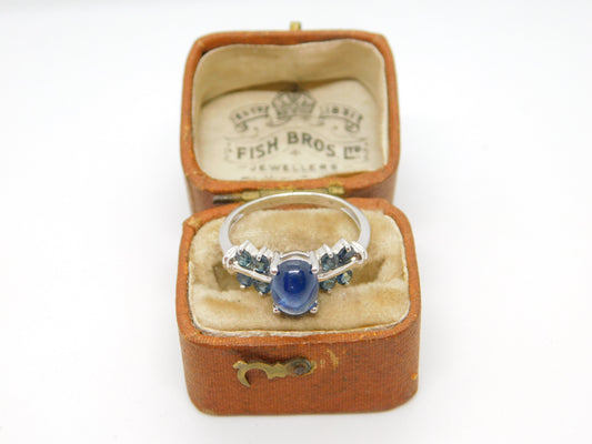 9ct White Gold Cabochon Cut Sapphire Dress Ring Vintage 2005 Birmingham