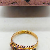Victorian 15ct Gold, Tourmaline & Emerald Boat Ring Antique 1869 Floral Band