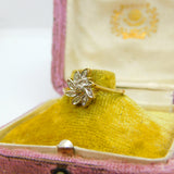 10ct Yellow Gold, Diamond Set Floral Leaf Pattern Ring Vintage c1970
