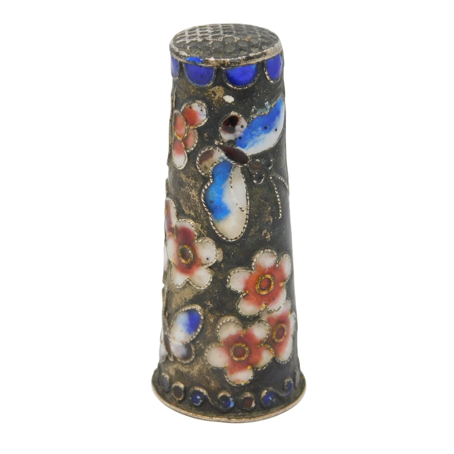 Chinese Sterling Silver Colourful Enamel Large Sewing Thimble Antique c1940