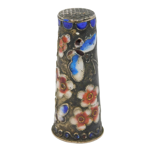 Chinese Sterling Silver Colourful Enamel Large Sewing Thimble Antique c1940