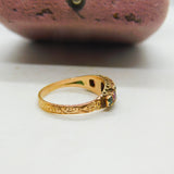 Victorian 15ct Gold, Tourmaline & Emerald Boat Ring Antique 1869 Floral Band