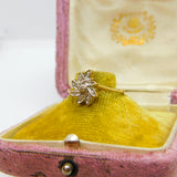 10ct Yellow Gold, Diamond Set Floral Leaf Pattern Ring Vintage c1970