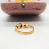 Victorian 15ct Gold, Tourmaline & Emerald Boat Ring Antique 1869 Floral Band