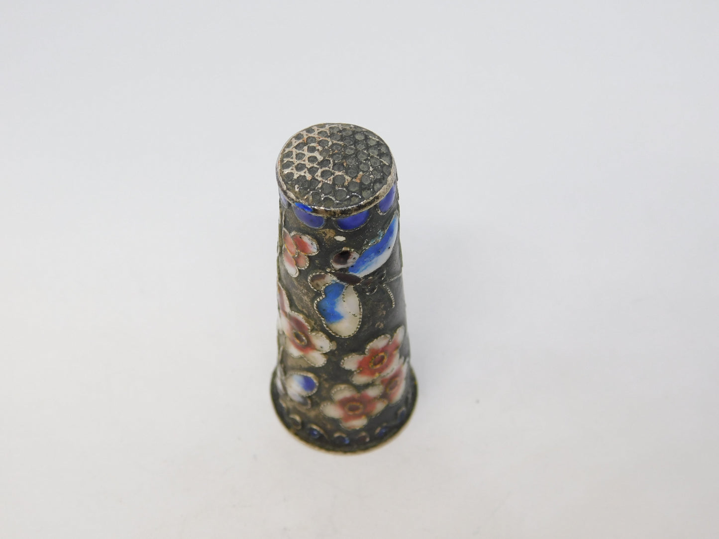 Chinese Sterling Silver Colourful Enamel Large Sewing Thimble Antique c1940