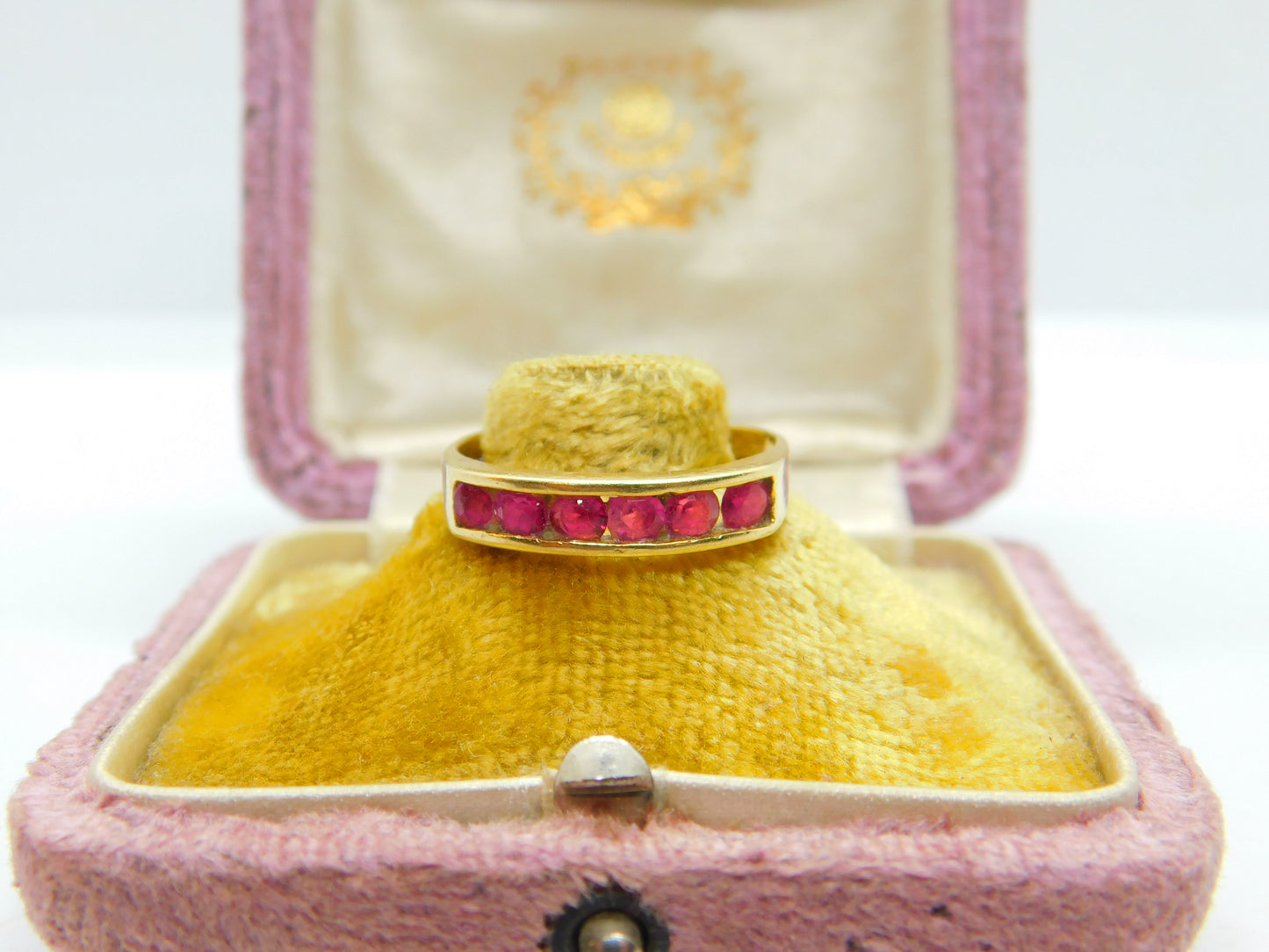 14ct Yellow Gold & Six-Stone Natural Ruby Dress Ring Vintage c1980 Size Q UK