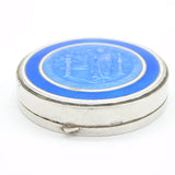 Sterling Silver Blue-White Enamel St Bartholomew Mirror Compact Antique 1930 Birmingham