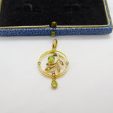 Edwardian 9ct Gold, Peridot & Seed Pearl Suffragette Lavalier Pendant Antique