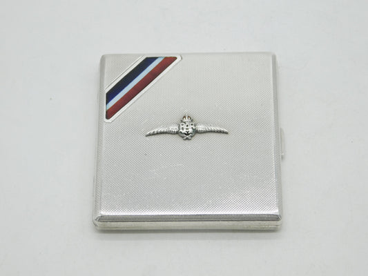 WWII-era Sterling Silver & Enamel RAF Wings Pilots Cigarette Case 1949 Antique