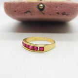 14ct Yellow Gold & Six-Stone Natural Ruby Dress Ring Vintage c1980 Size Q UK