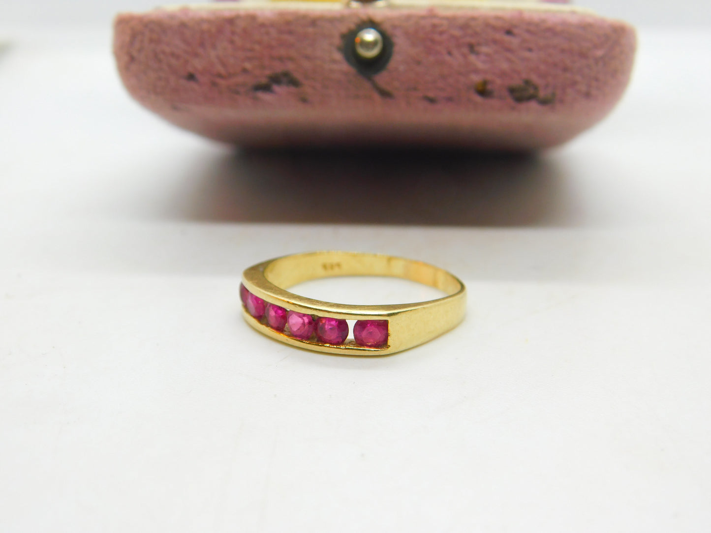 14ct Yellow Gold & Six-Stone Natural Ruby Dress Ring Vintage c1980 Size Q UK