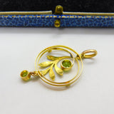 Edwardian 9ct Gold, Peridot & Seed Pearl Suffragette Lavalier Pendant Antique