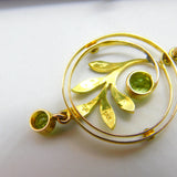 Edwardian 9ct Gold, Peridot & Seed Pearl Suffragette Lavalier Pendant Antique