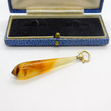 Victorian 15ct Gold & Torpedo Carved Banded Agate Drop Pendant Antique c1860