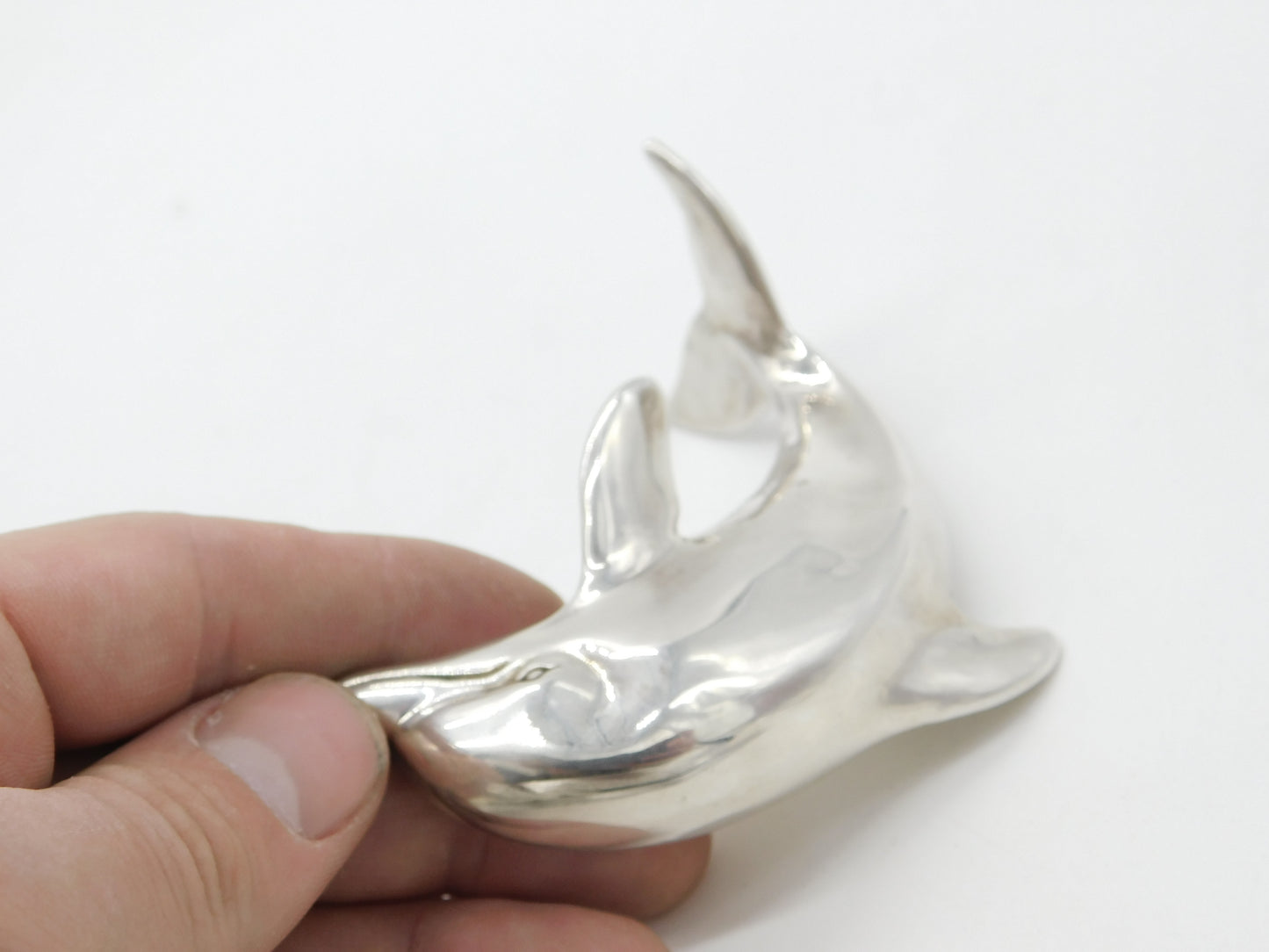 Sterling Silver Sculpture of Figure Leaping Dolphin Vintage c1980