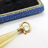 Victorian 15ct Gold & Torpedo Carved Banded Agate Drop Pendant Antique c1860