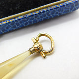 Victorian 15ct Gold & Torpedo Carved Banded Agate Drop Pendant Antique c1860