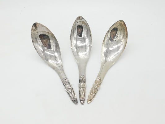 Set of Three Acme, Vancouver Planished Silver Plated Serving Spoons First Nations