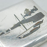 Japanese .950 Silver & Shakudo Enamel Rural Scene Cigarette Case Antique c1920