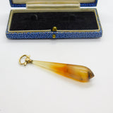 Victorian 15ct Gold & Torpedo Carved Banded Agate Drop Pendant Antique c1860