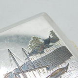 Japanese .950 Silver & Shakudo Enamel Rural Scene Cigarette Case Antique c1920