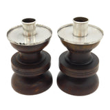 Sterling Silver & Turned Wooden Modernist Candlesticks Antique 1919 Birmingham