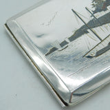 Japanese .950 Silver & Shakudo Enamel Rural Scene Cigarette Case Antique c1920