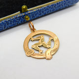 Edwardian 9ct Rose Gold 'Three Legs of Mann' Isle of Man Pendant Antique 1903 Chester