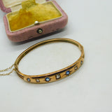 Victorian 9ct Gold, 0.4ct Diamond & Sapphire Bangle Bracelet Antique 1894