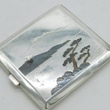 Japanese .950 Silver & Shakudo Enamel Rural Scene Cigarette Case Antique c1920