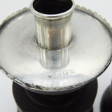 Sterling Silver & Turned Wooden Modernist Candlesticks Antique 1919 Birmingham