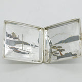 Japanese .950 Silver & Shakudo Enamel Rural Scene Cigarette Case Antique c1920