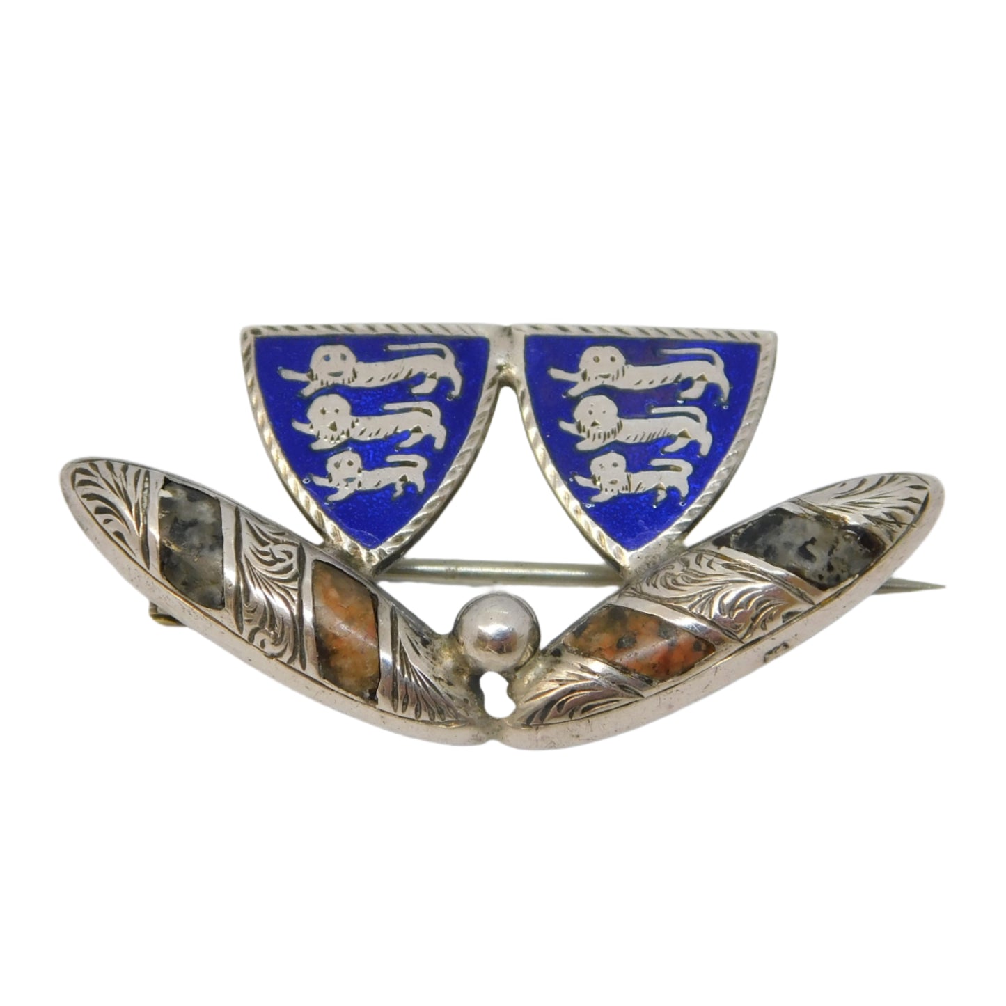 Edwardian Sterling Silver, Enamel & Agate Sporting Brooch Antique 1901 Birmingham