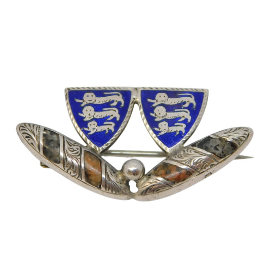 Edwardian Sterling Silver, Enamel & Agate Sporting Brooch Antique 1901 Birmingham