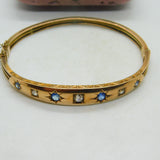 Victorian 9ct Gold, 0.4ct Diamond & Sapphire Bangle Bracelet Antique 1894