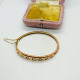 Victorian 9ct Gold, 0.4ct Diamond & Sapphire Bangle Bracelet Antique 1894